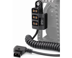 3-poorts D-Tap splitterkabel met LED spanningsdisplay voor V-Mount camera's, 1/4"-20 bevestiging en 40 cm gevlochten kabel voor batterijvoeding