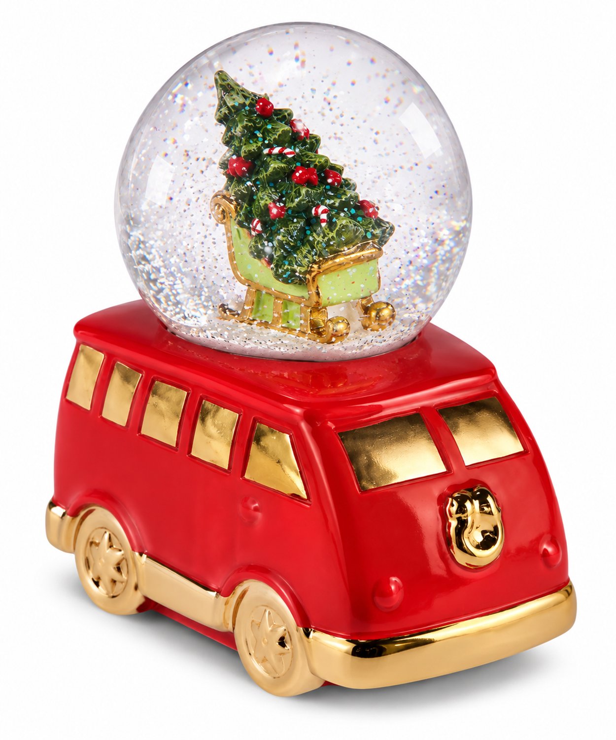 Karaca Christmas Minivan Sneeuwbol - 15 x 9 x 19 cm - Rood
