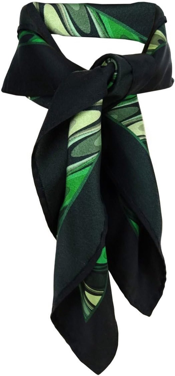 Dames Sjaal Zijde Groen Zwart Golvend Patroon 53x53 cm