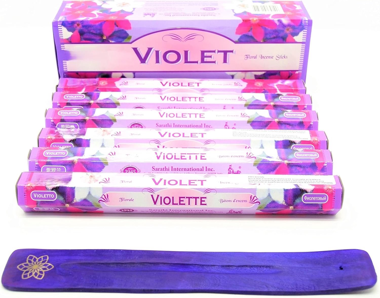120 Violette Bloem Wierookstokjes met Asbak - Merkloos