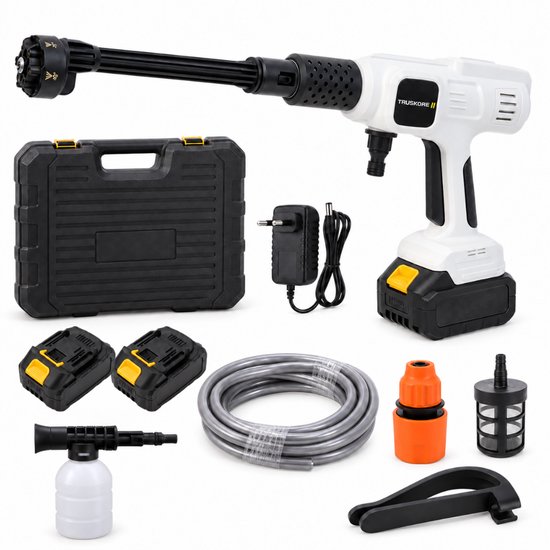 Truskore Hogedrukreiniger - Draadloze Hogedrukreiniger - Hogedrukspuit Auto & Terras - 2x 1500 mAh Accu - Met Opbergkoffer - Compact & Krachtig