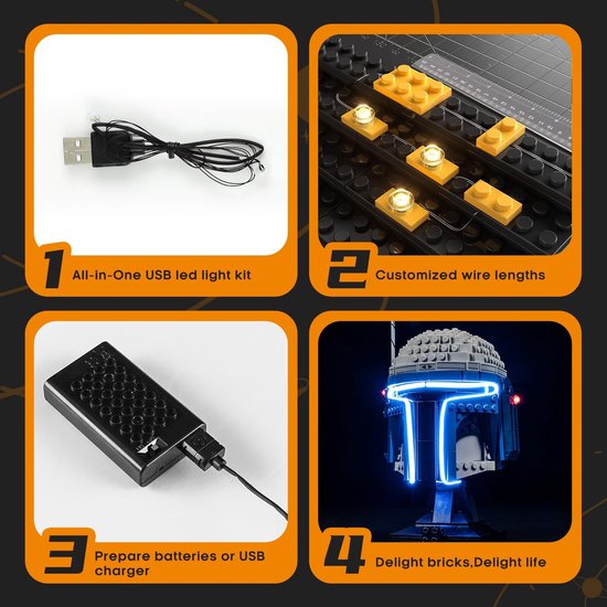 LED Verlichtingsset voor Lego 75408 Jango Bold Helmet — afbeelding 3
