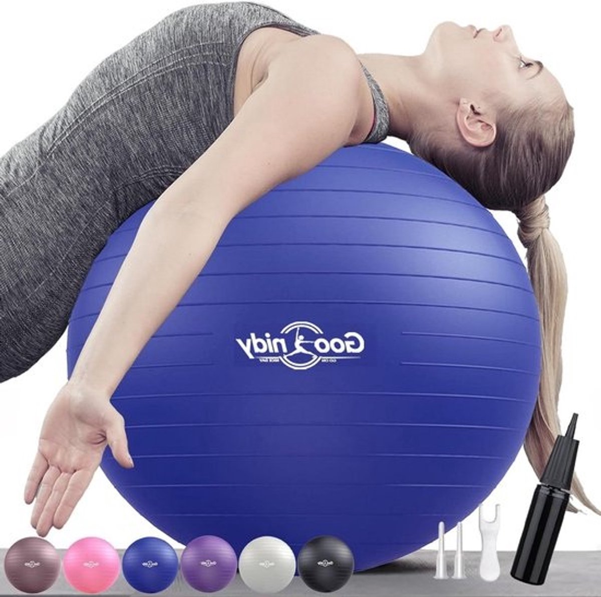 Zachte gymnastiekbal - Zitbal fitnessbal - Ergonomisch werken - Barstbescherming tot 2200 lbs - 65 cm - Blauw