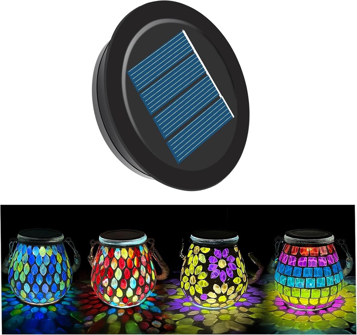 7 cm / 2,75 inch zonnelichtdeksel voor ovale mozaïek inmaakpotten, 600 mAh vervangen zonnepaneel met koud wit licht voor tuin inmaakpotten verlichting