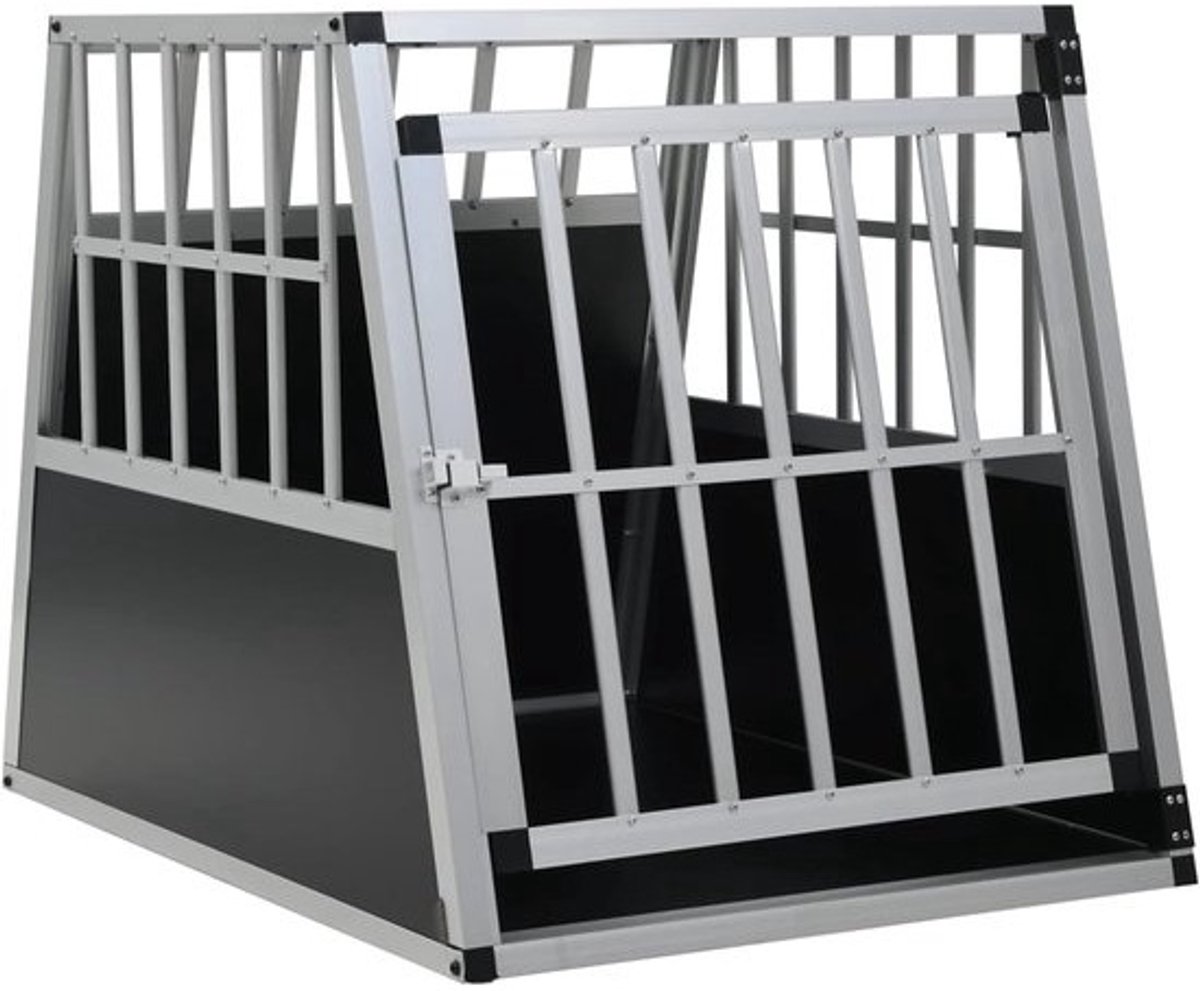 Transportkooi Hond - Reiskooi Auto - Veilig Vervoer - Aluminium Constructie - 65 x 91 x 69.5 cm - Zilverkleurig