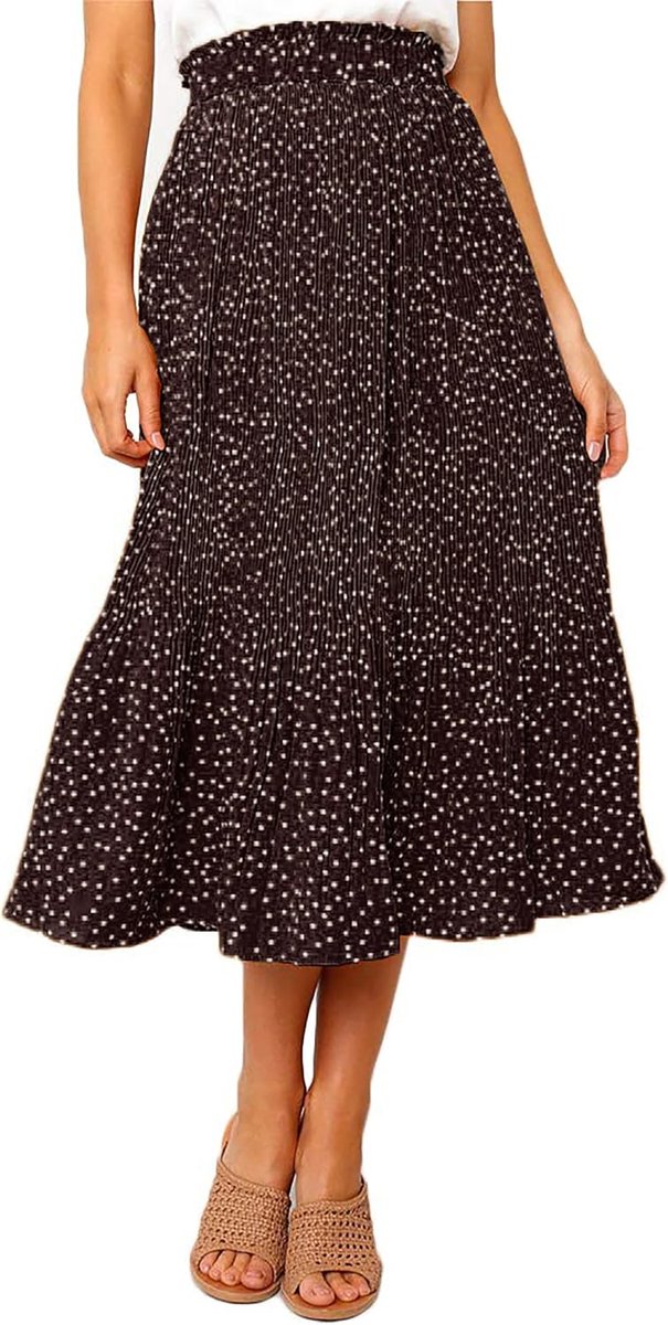 Midirok voor dames, plisseerrok met 2 zakken, polkadots, lange hoge taille, maxi-rok, zomer, elastische tailleband, luchtige zomerrok