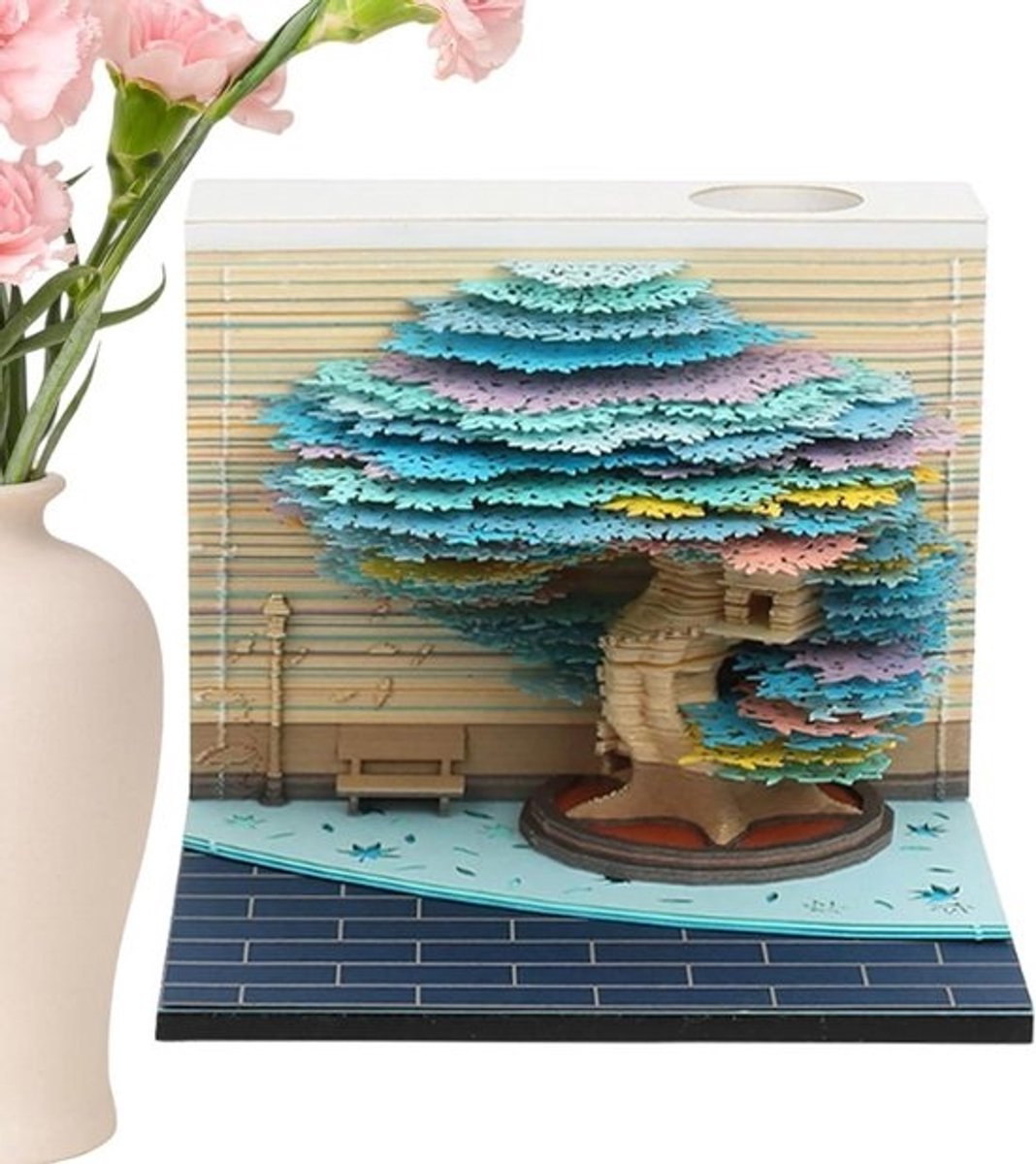 3D Memo Blok - Papier Sculptuur - Bureau Decoratie - Artistiek Ontwerp - 11 x 11 x 9 cm - Multicolor