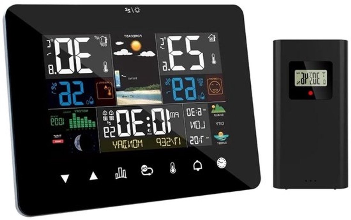 Weerstation Digitaal - Weersvoorspeller Klok - Binnen Buiten Meten - Touchscreen Bediening - 60 Meter Bereik - Wit