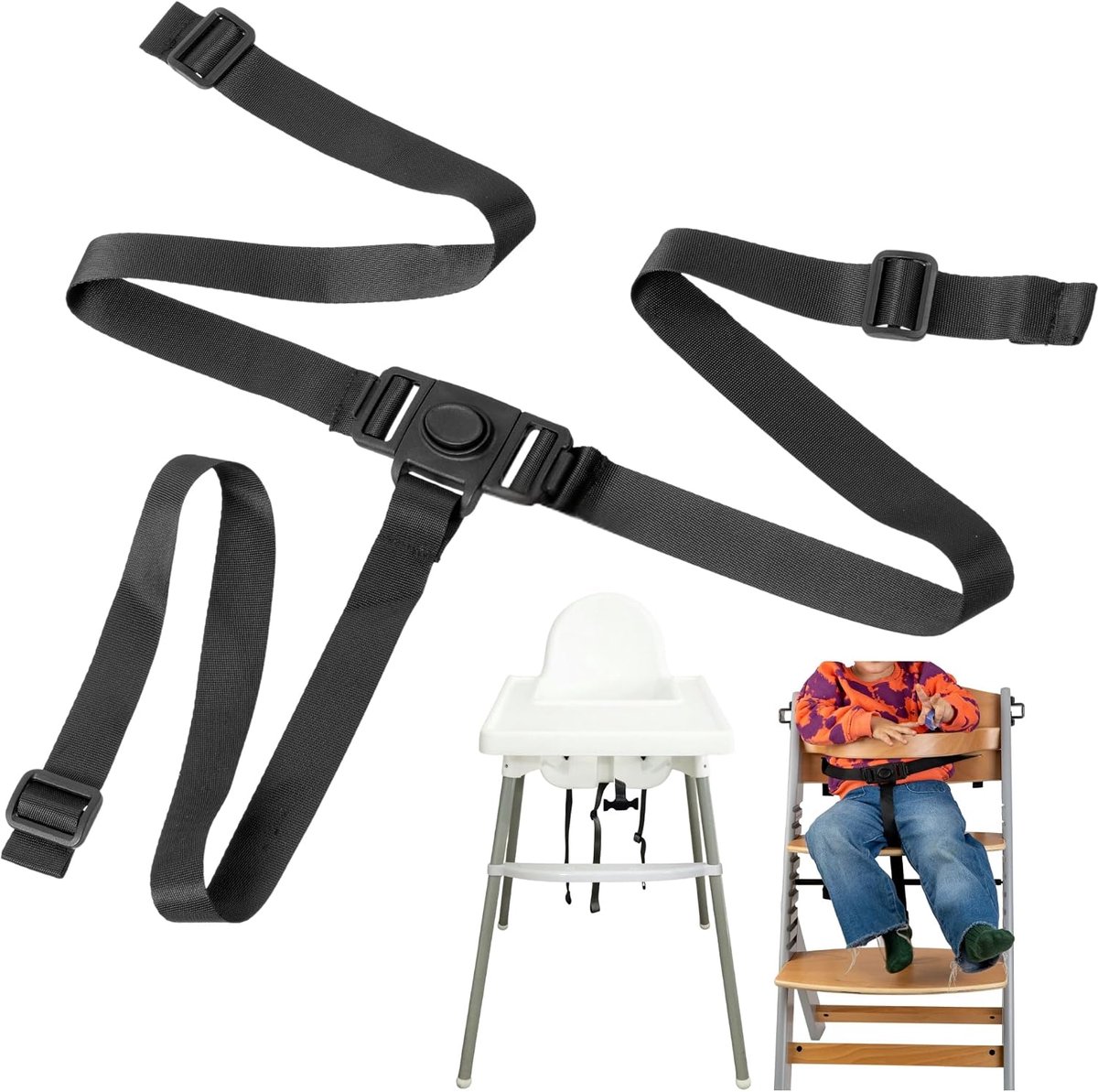 veiligheidsgordel, 1 set, in zwart, compatibel met IKEA ANTILOP en IKEA LANGUR, meegroeiende kinderveiligheidsgordel, 3-punts gordelsysteem, kinderveiligheidsgordel, babytafel