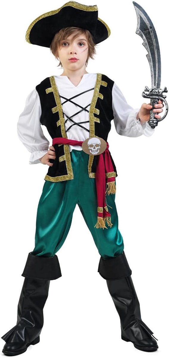 groen skelet piraten-rollenspel kostuum voor kinderen