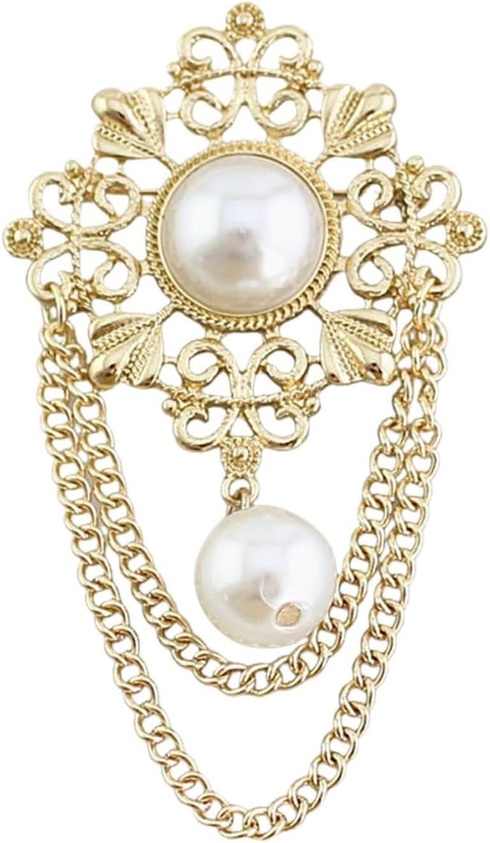 ronde parels filigraan bloem broche met kwastenketting, parelbroches in barokstijl reversspeldjes voor dames, elegante gouden holle bloemenbroche, sieradenaccessoires voor de smoking