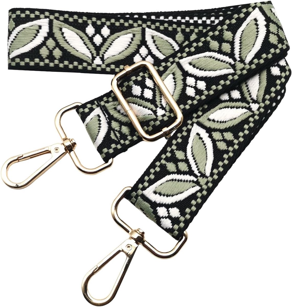 tasriem om te wisselen, brede schouderriem voor damestassen, 3,8 cm, tasriem met goudkleurige karabijnhaak, schouderriem voor dames, moderne crossbody, handtas, zwart-erwtengroen, 623