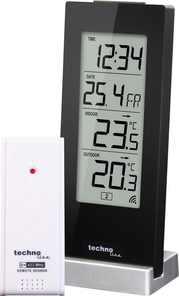 Temperatuurstation met binnen- en buitentemperatuurweergave en alarmfunctie