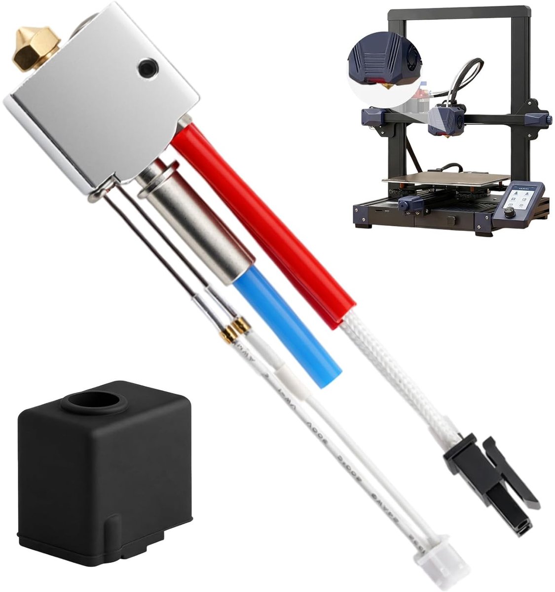 3D-printer kit voor Anycubic Kobra 2/Kobra 2 Pro/Kobra 2 Neo/Kobra 2 Max/Kobra 2 Plus printkop met siliconen sok mondstuk messing 0,4 mm vulkaan maakt 3D-printeraccessoires mogelijk