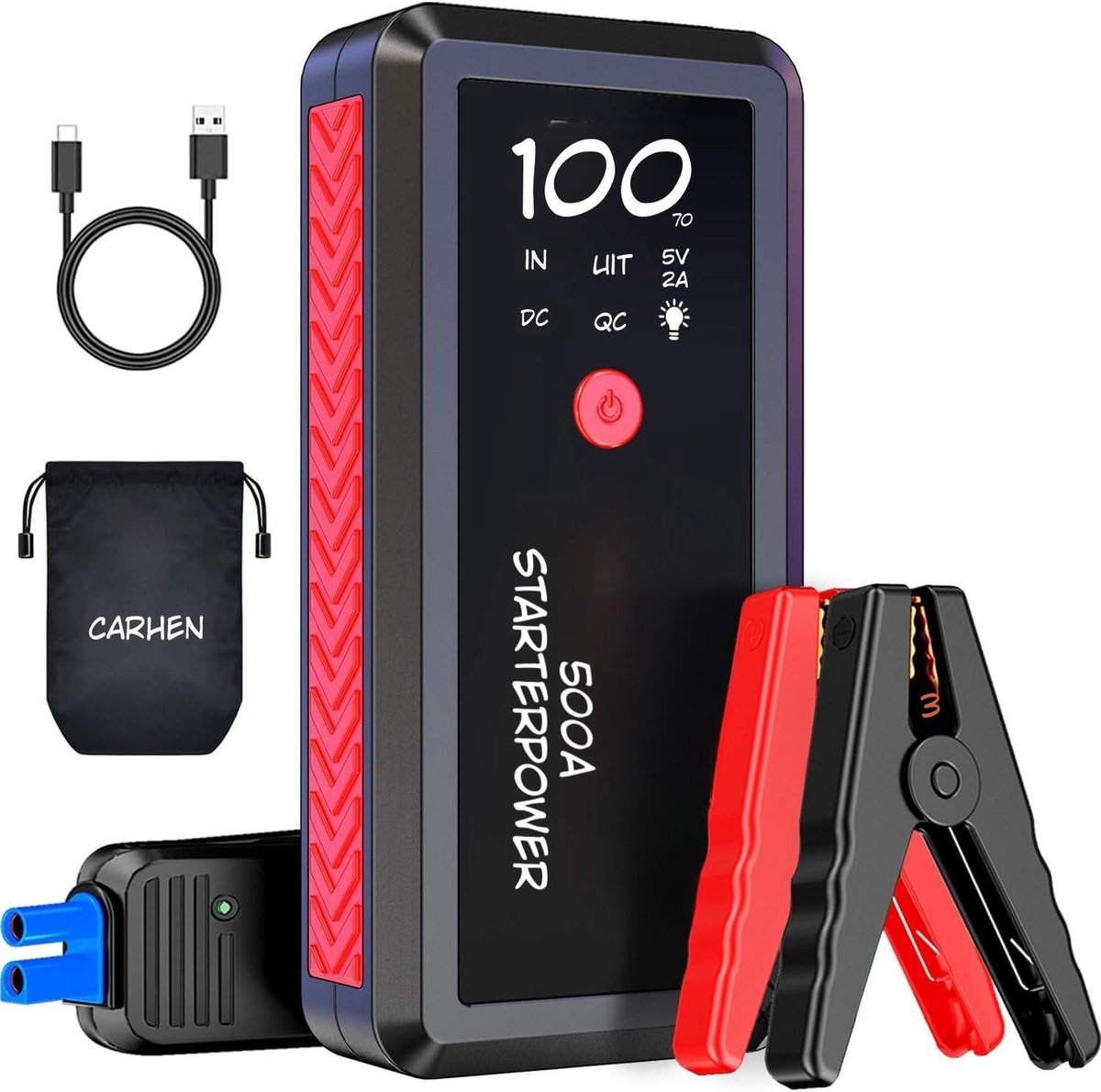 Kavora® Jumpstarter - 10L - Startpakket Voor Auto’s - Startversterker - Zwart/Rood - 21cm x 11cm x 10cm