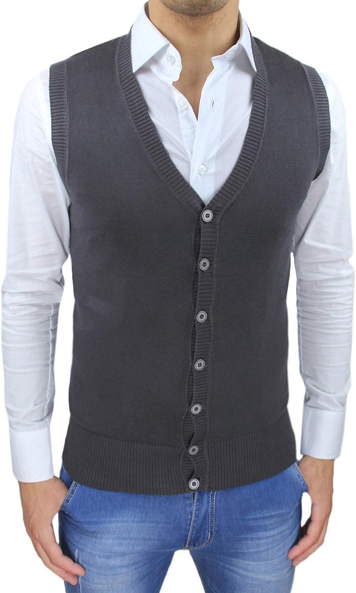 Herenvest slim fit casual elegant cardigan. - grijs - small