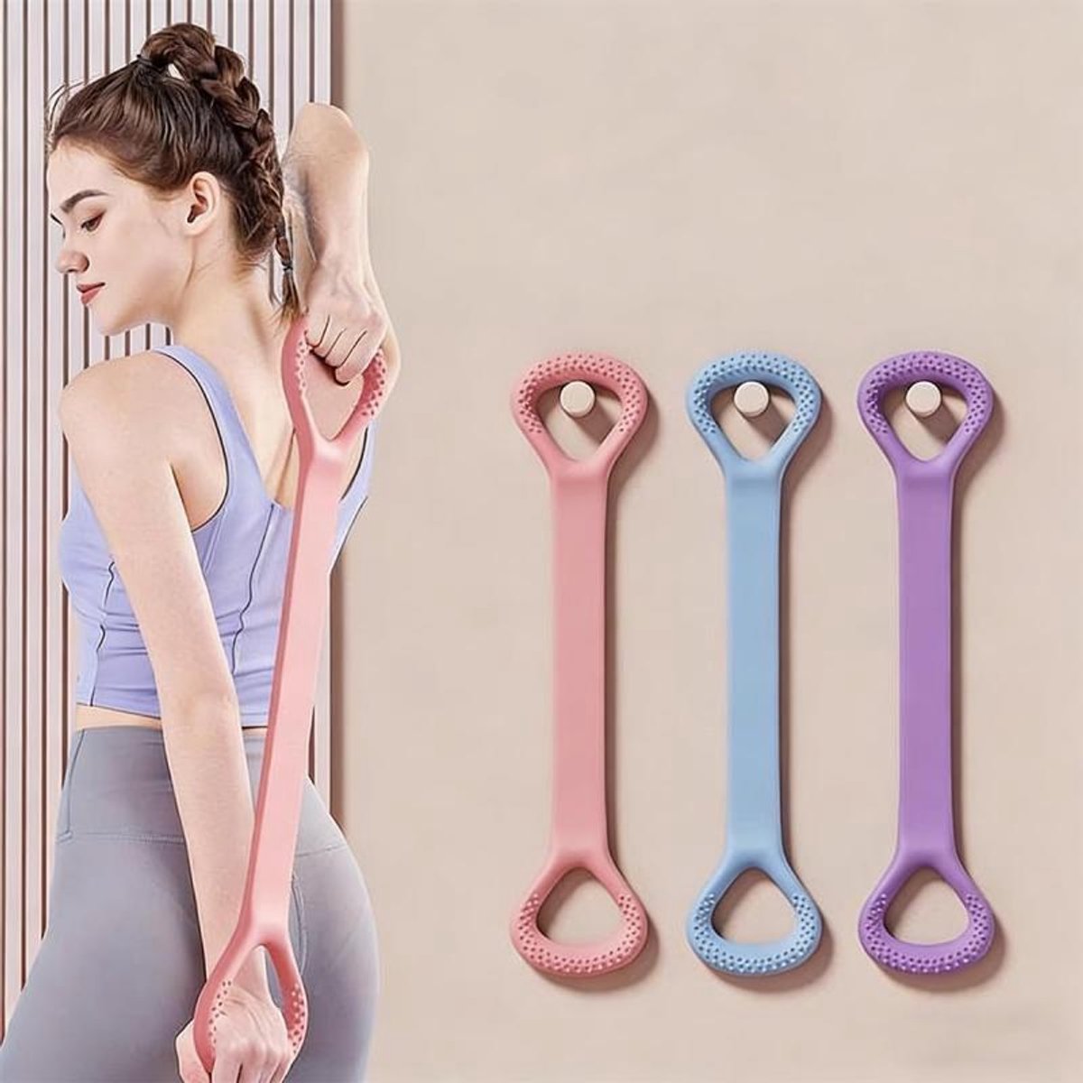 Achtvormige weerstandsband - yoga-rekband - oefenband - geschikt voor het openen van de rug en het trainen van de schouders - 43 cm lang - 9,2 cm breed, 3-pack
