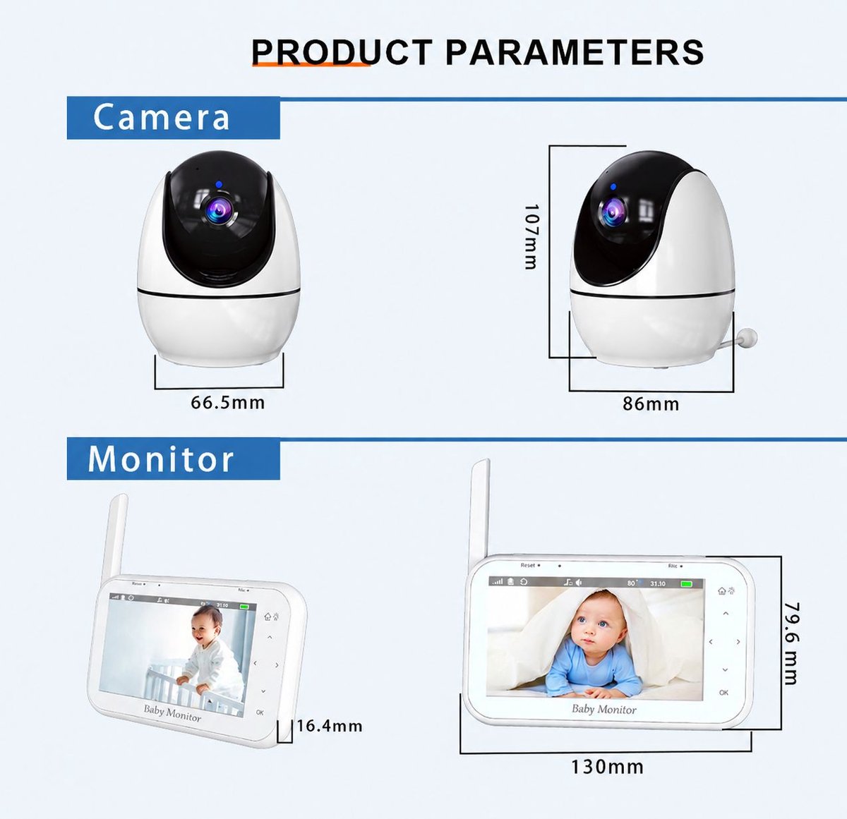 VHV - Babyfoon met camera - Baby monitor - Baby camera - 4.3 inch IPS-scherm - Full HD Resolutie - Temperatuursensor - Nachtlampje - Nachtzicht - Video Opname Met uw SD kaart - Zonder Wifi en App thumbnail 2