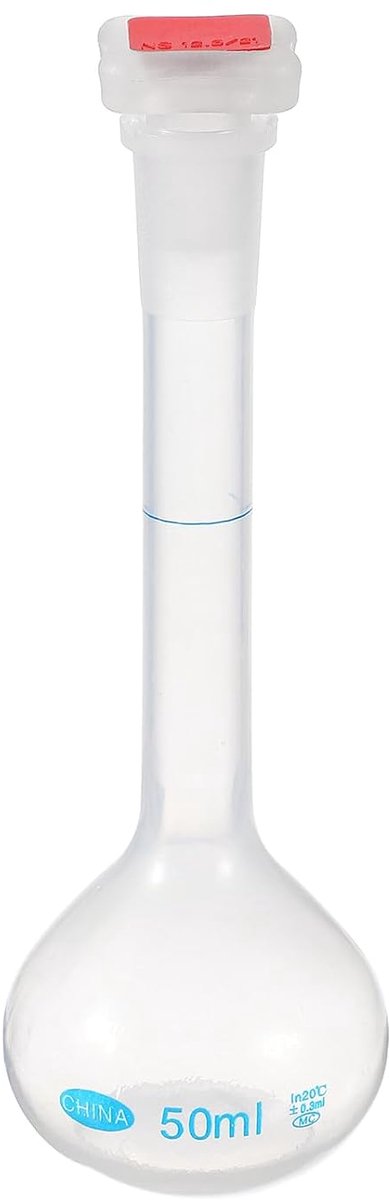 Volumetrische thermosfles met schaalverdeling, volumetrische maatbeker van polypropyleen met rood deksel, tolerantie 0,3 ml voor wetenschappelijke laboratoriumexperimenten, transparant