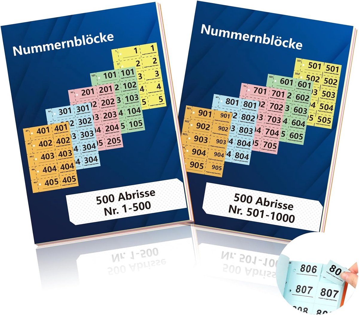 2 boeken dubbele nummers 1-1000 nummers getallen 14,8X10,5cm nummerblok A6 kledinglabels met gat dubbel nummerblok nummerblokken tombola lossen tombola genummerd rood oranje geel groen blauw