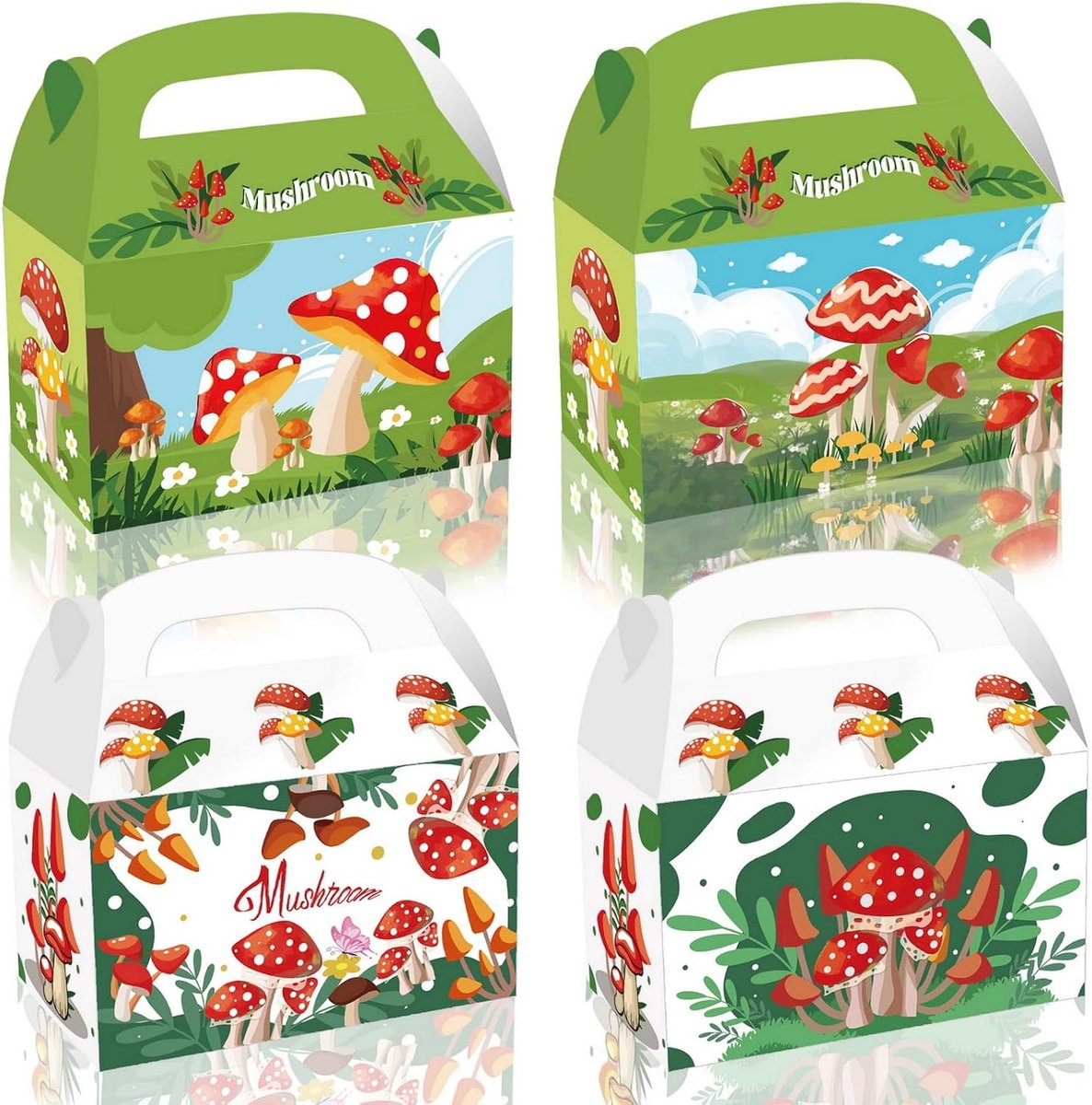 12 Pack paddestoel partij Gunsten dozen wilde paddestoelen partij geschenkdozen met grepen groene rode paddestoel snoep traktatie dozen voor kinderen verjaardag partij benodigdheden