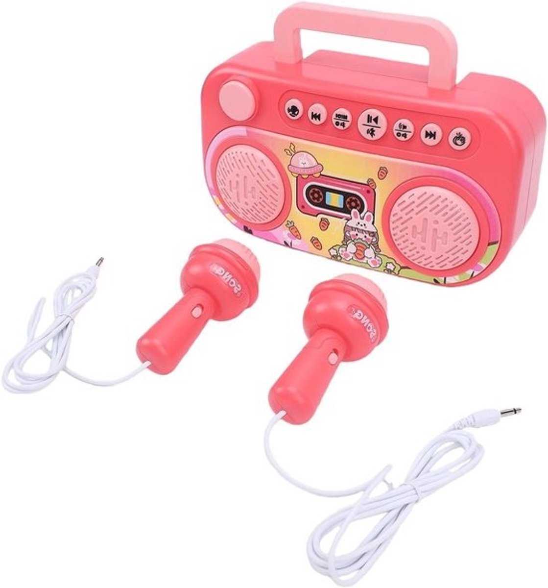 Kinder Microfoon Speaker - Karaoke Machine - Meezingen met Muziek - Draagbaar met Handvat - 24 cm Lengte - Roze