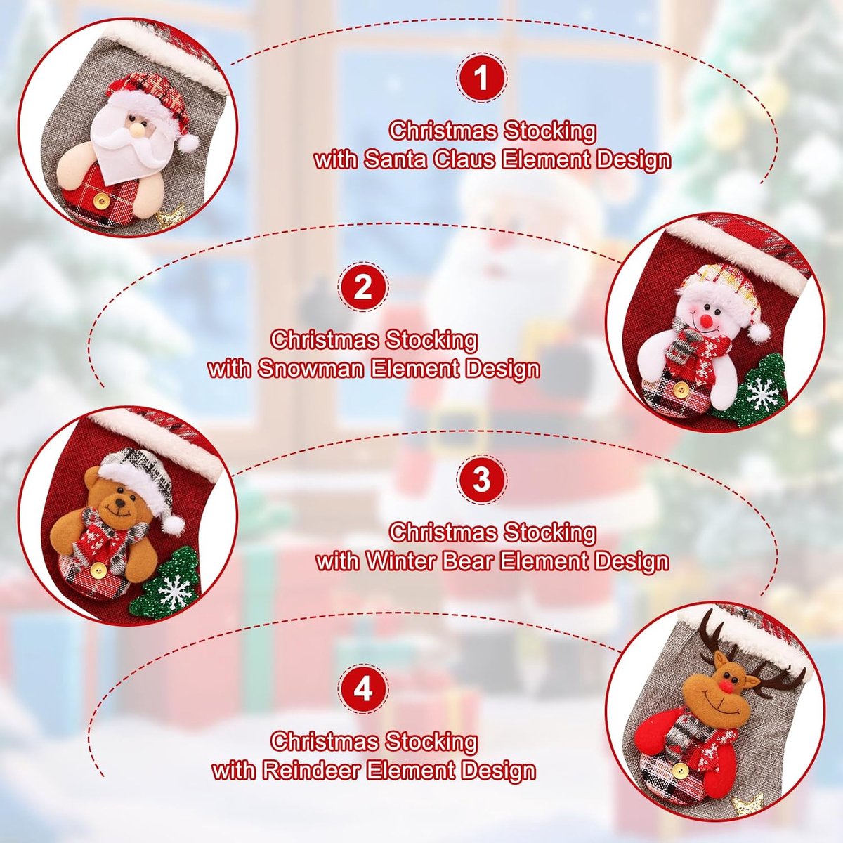 4 Delige Set, Gepersonaliseerd Klein 3D Kerstsok, Sinterklaaslaars Om Te Vullen Snoepzakje Cadeauzakje Kerstboomhanger Voor Kerstmis Open Haard, Etalage (22×12cm)
