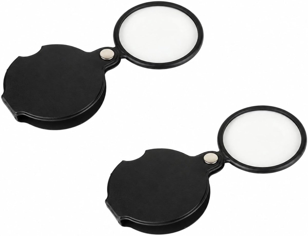 2 stuks zakvergrootglas, 10-voudige vergroting, vergrootglas, klein, draaibaar, mini-opvouwbare loepbril, zwart, hoogwaardig vergrootglas van PU-leer en ABS-kunststof, draagbaar voor lezen, repareren