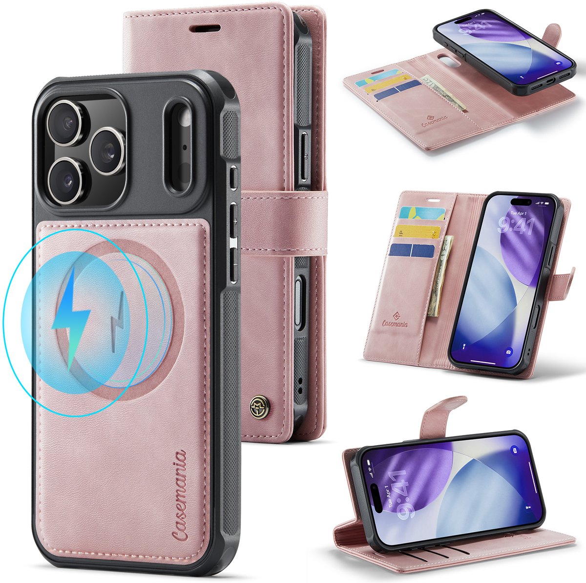 Casemania Hoesje Geschikt voor Apple iPhone 18 Pro Max - Pale Pink - Geschikt voor MagSafe - Luxe Kunstleer 2 in 1 Afneembare Bookcase - Magnetische Telefoonhoesje met Pasjeshouder en Standaardfunctie