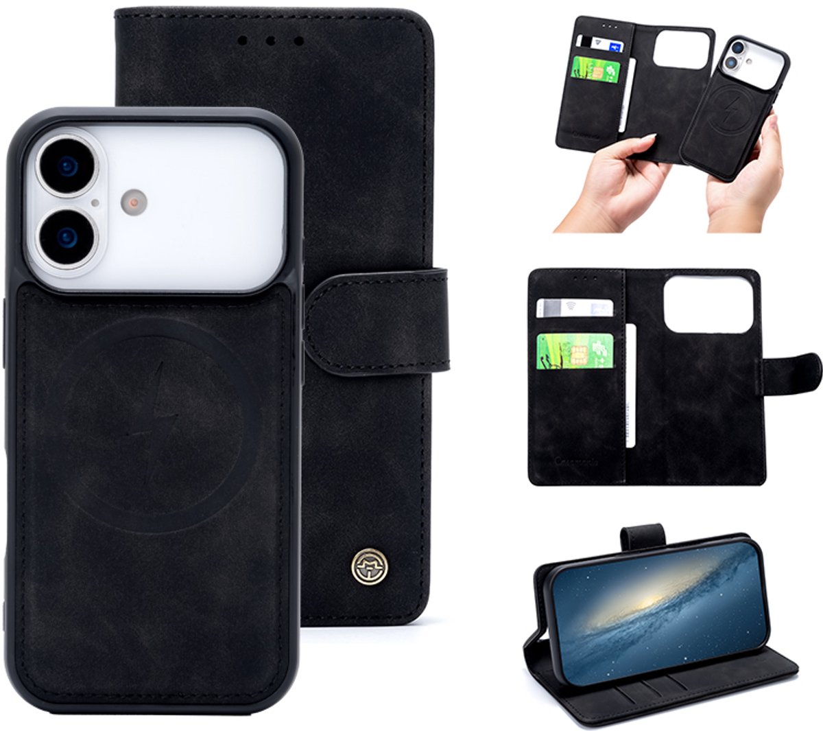 Casemania Hoesje Geschikt voor Apple iPhone 18 Pro Max - Charcoal Gray - Kunstleer 2 in 1 Afneembare Bookcase - Geschikt voor MagSafe - Magnetische Telefoonhoesje met Pasjeshouder en Standaardfunctie