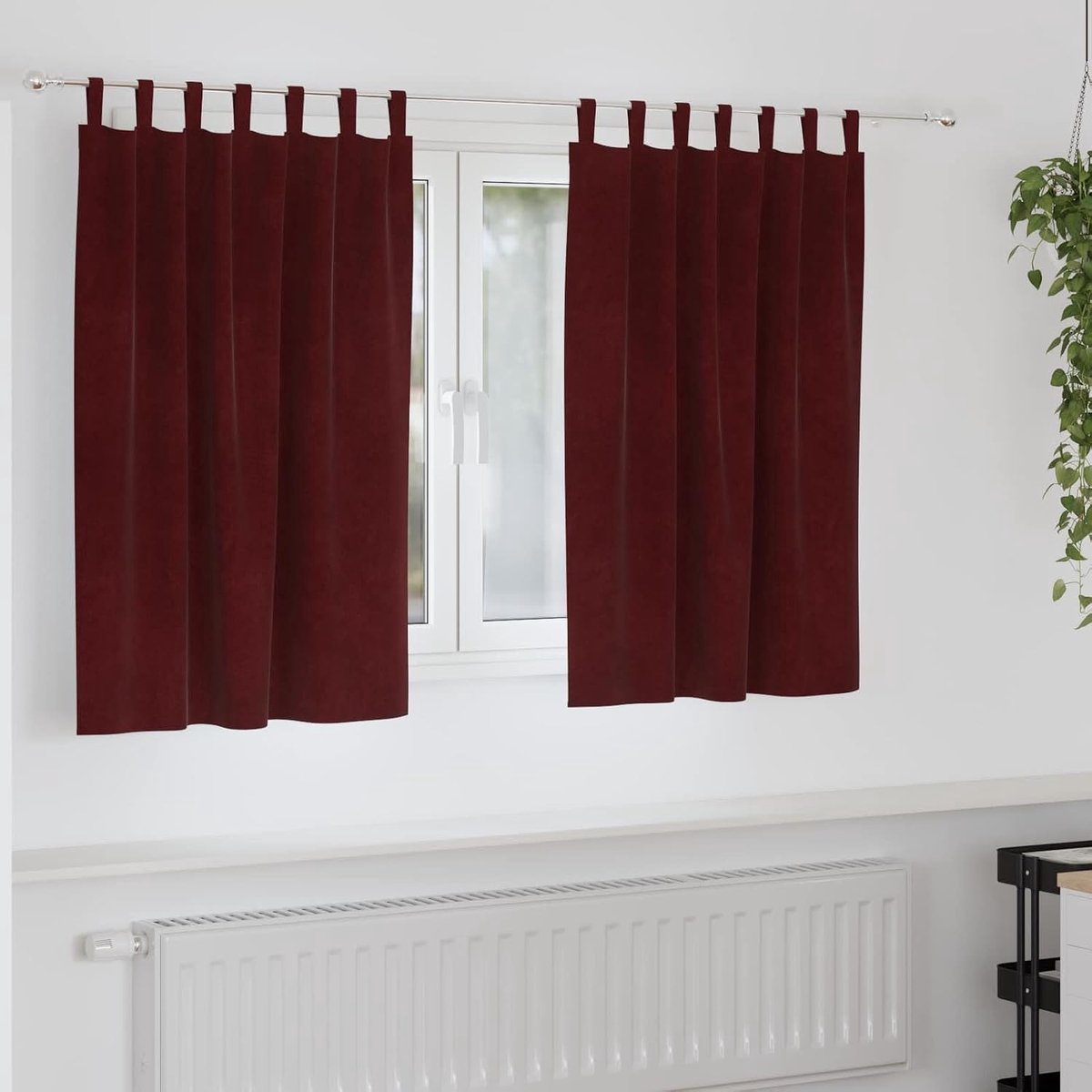 Set van 2, wijnrood, 140 x 140 cm, fluwelen gordijnen, ondoorzichtig, met stoffen lussen, voor slaapkamer