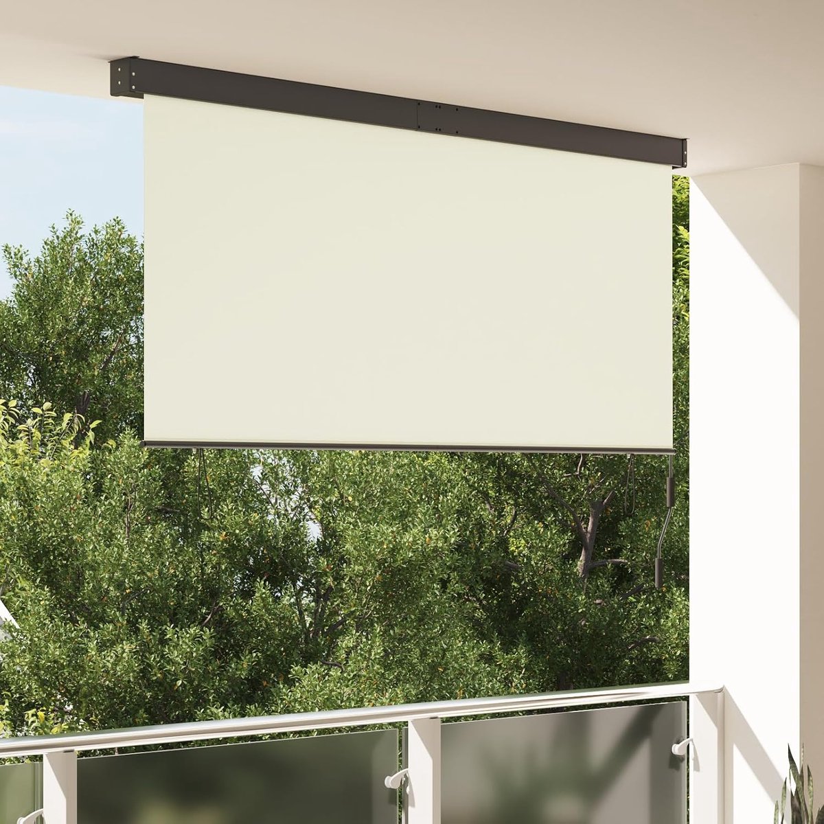 Uv-bestendige rolgordijnen met handslinger voor binnen en buiten, aluminium buitenrolgordijn met kabelsysteem voor balkon, terras en tuin, in minimalistisch design