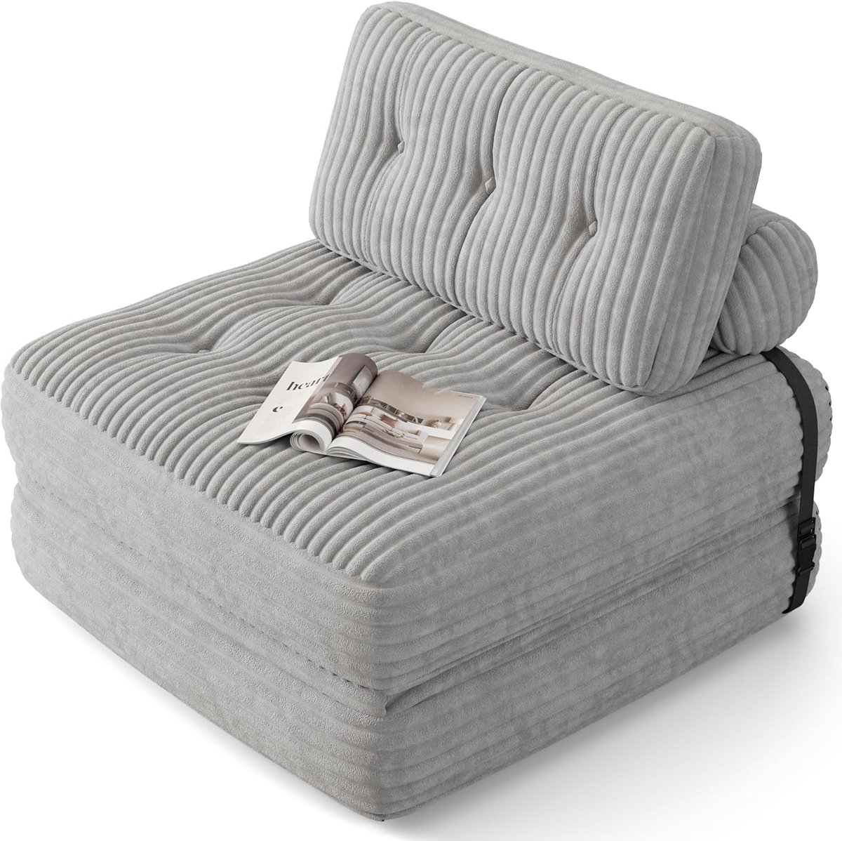 Opvouwbare slaapbank met rugleuning, 2-in-1 bed, draagbaar, voor kleine ruimtes, corduroy met schuimvulling, 190 x 85 cm (lichtgrijs)