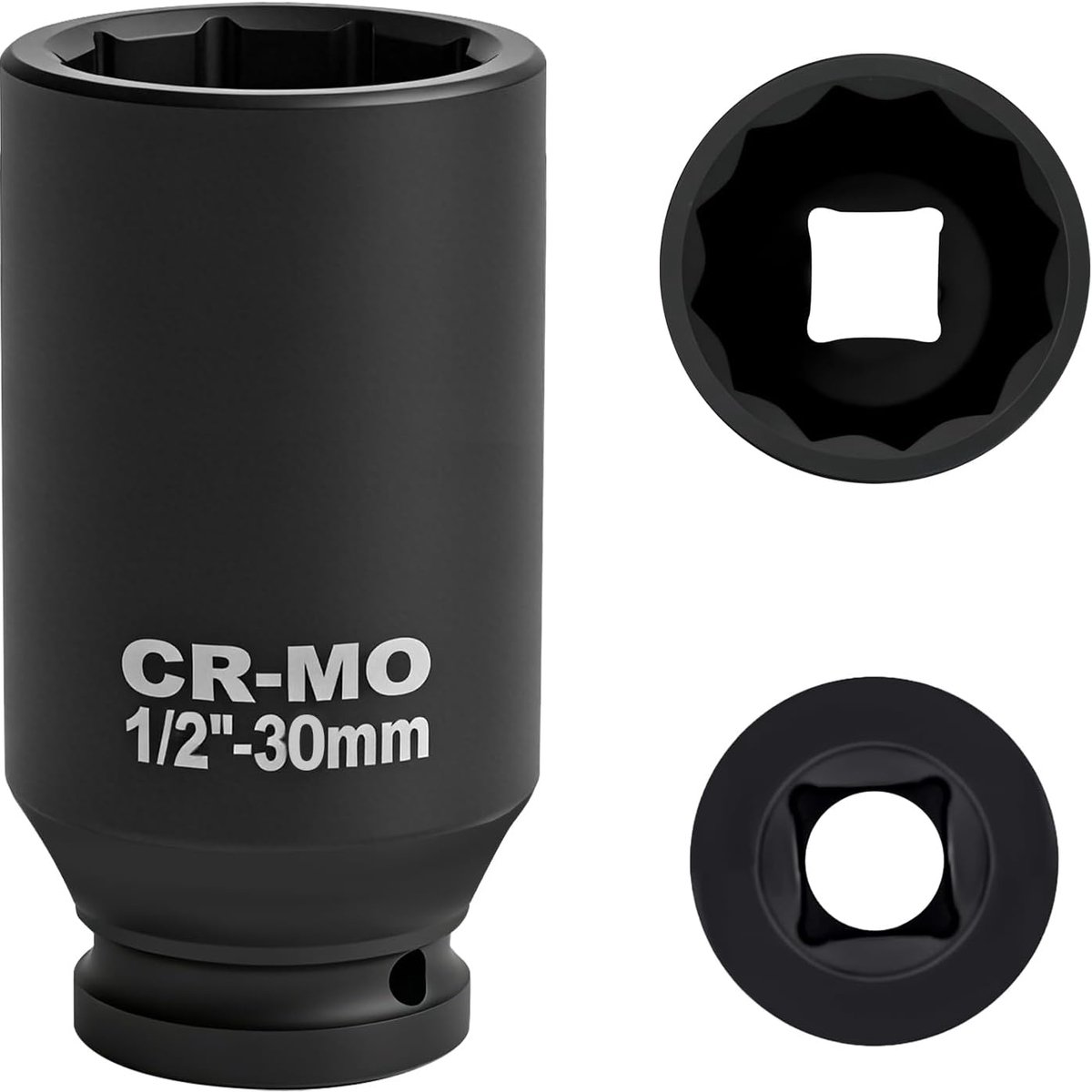 1/2 inch slagmoerdoppen 30 mm, CR-MO, 12-kant slagmoeren, zwarte meertand slagmoersleutel voor autoreparatie, voor eenvoudig verwijderen, totale lengte 78 mm (30 mm)