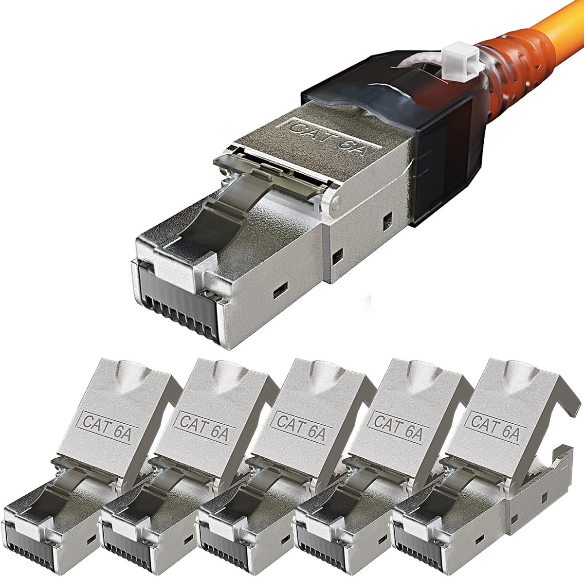 Zonder gereedschap, verpakking van 6 netwerkstekkers CAT6a, eenvoudige montage, high-speed LAN-gegevensoverdracht, compatibel met CAT6/7/8-kabels, ideaal voor thuis- en kantoornetwerken,