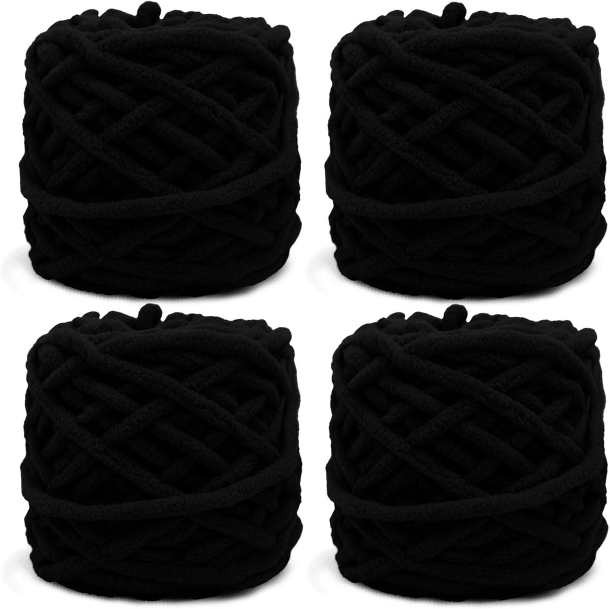 Wol, 4 x 100 g Chunky garen, 7-8 mm, zwart