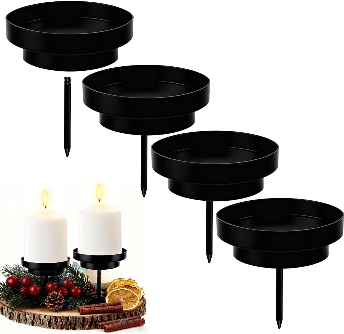 4 stuks kaarsenhouder adventskrans zwart, 8 cm kaarsenstandaard advent, staafkaarsenhouder voor adventslinger Geschikt voor keuken, slaapkamer Z00-1