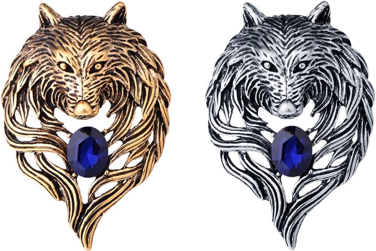 2 stuks heren broche pin retro dier broche badge reversspeldjes mannen kristal broche kraagspelden pin voor pak mantel overhemden hoeden - goud zilver