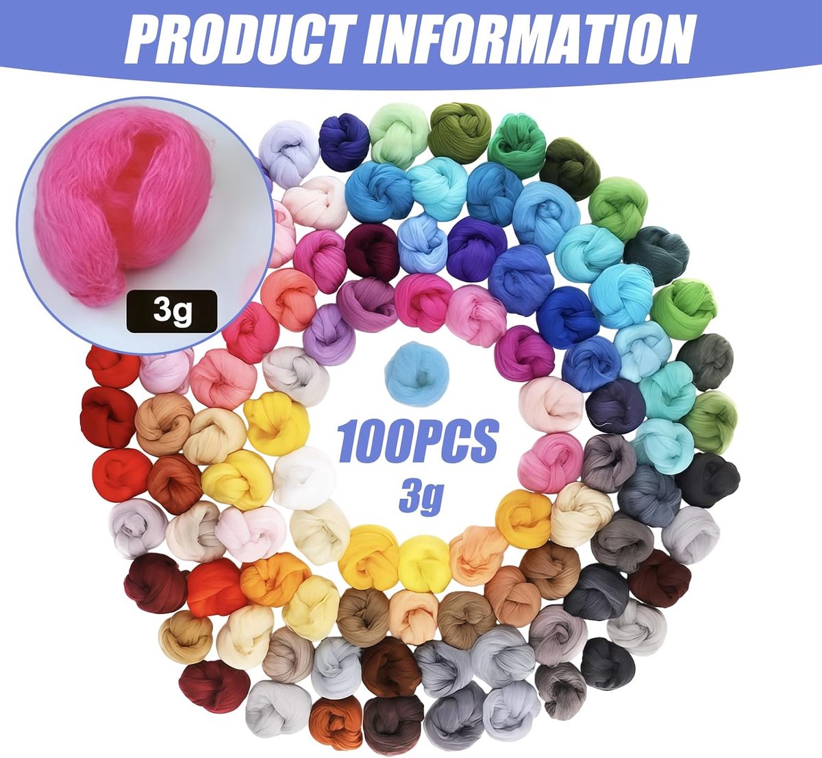 300 g multicolor viltwolset: viltwol, set van 100 kleuren, veelzijdige premium merinowol, nat vilten, droogvilten, wol roving voor droog vilten, voor knutselprojecten en doe-het-zelf handwerk