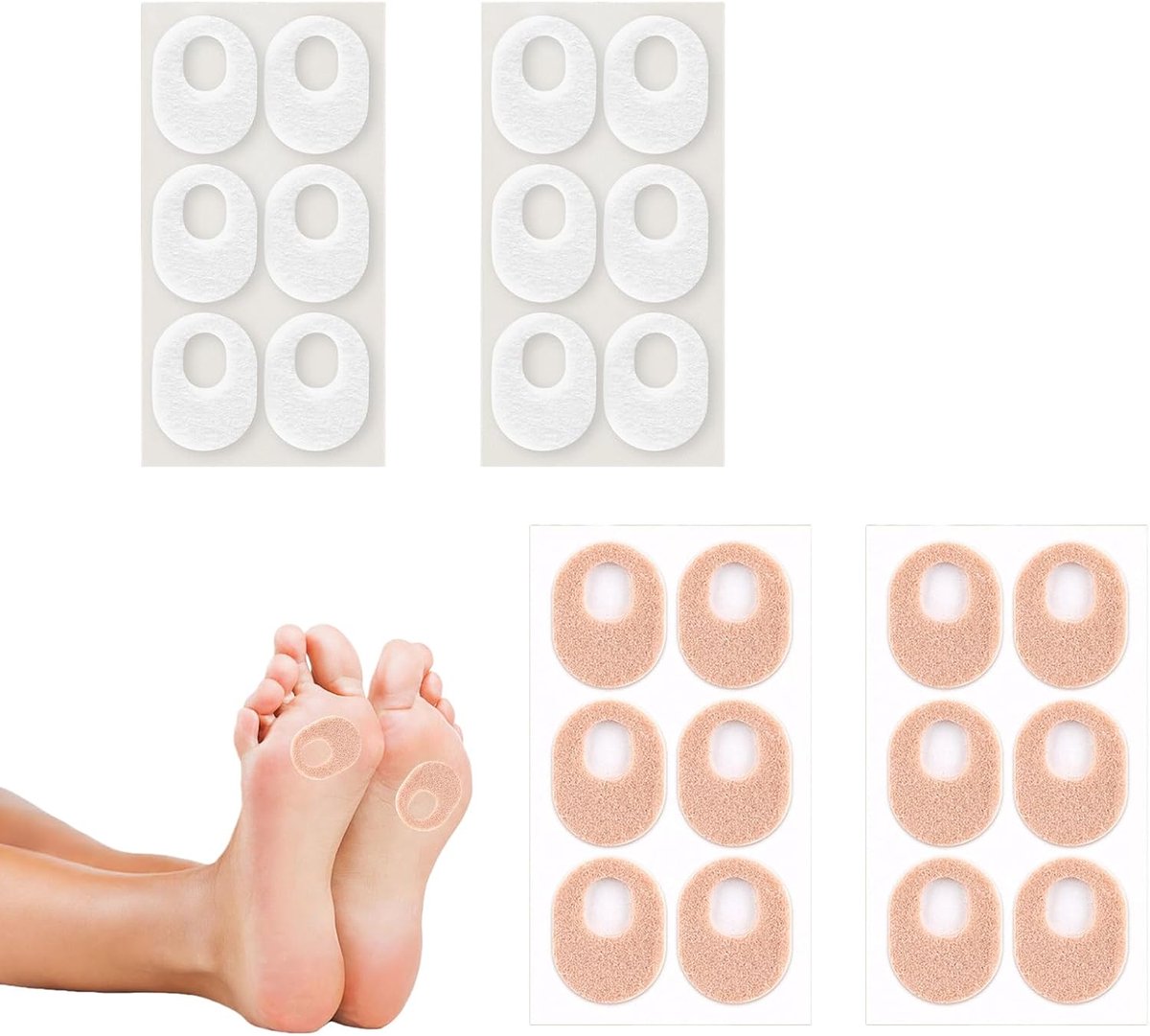 4 stuks onzichtbare likdoornpleisters, bij wrijving door eeltbuffers, drukbeschermingsringen voor voetzool met combi, drukpunten, blaasbescherming, schoenen, zelfklevend en ademend (huidskleur, wit