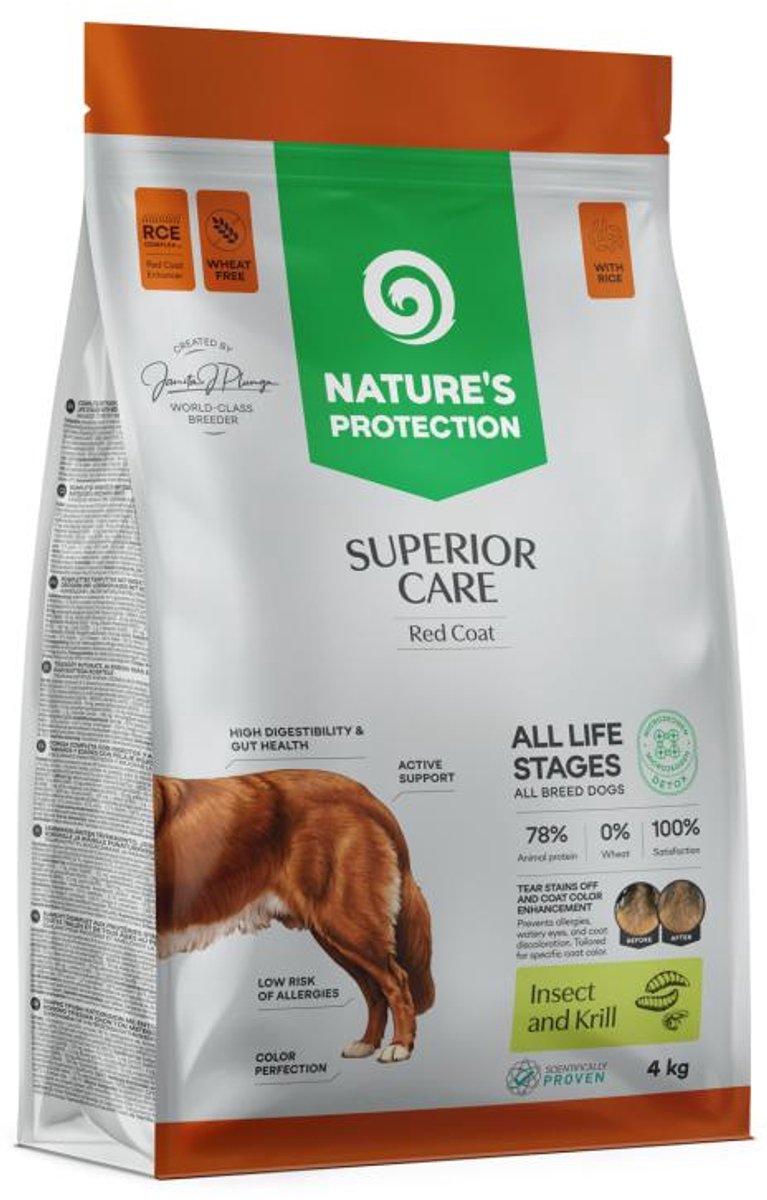 NATURE'S PROTECTION Superior Care-Rode Vacht Hond-Alle Rassen & elke leeftijd-met Insect/Rijst/Krill -4kg