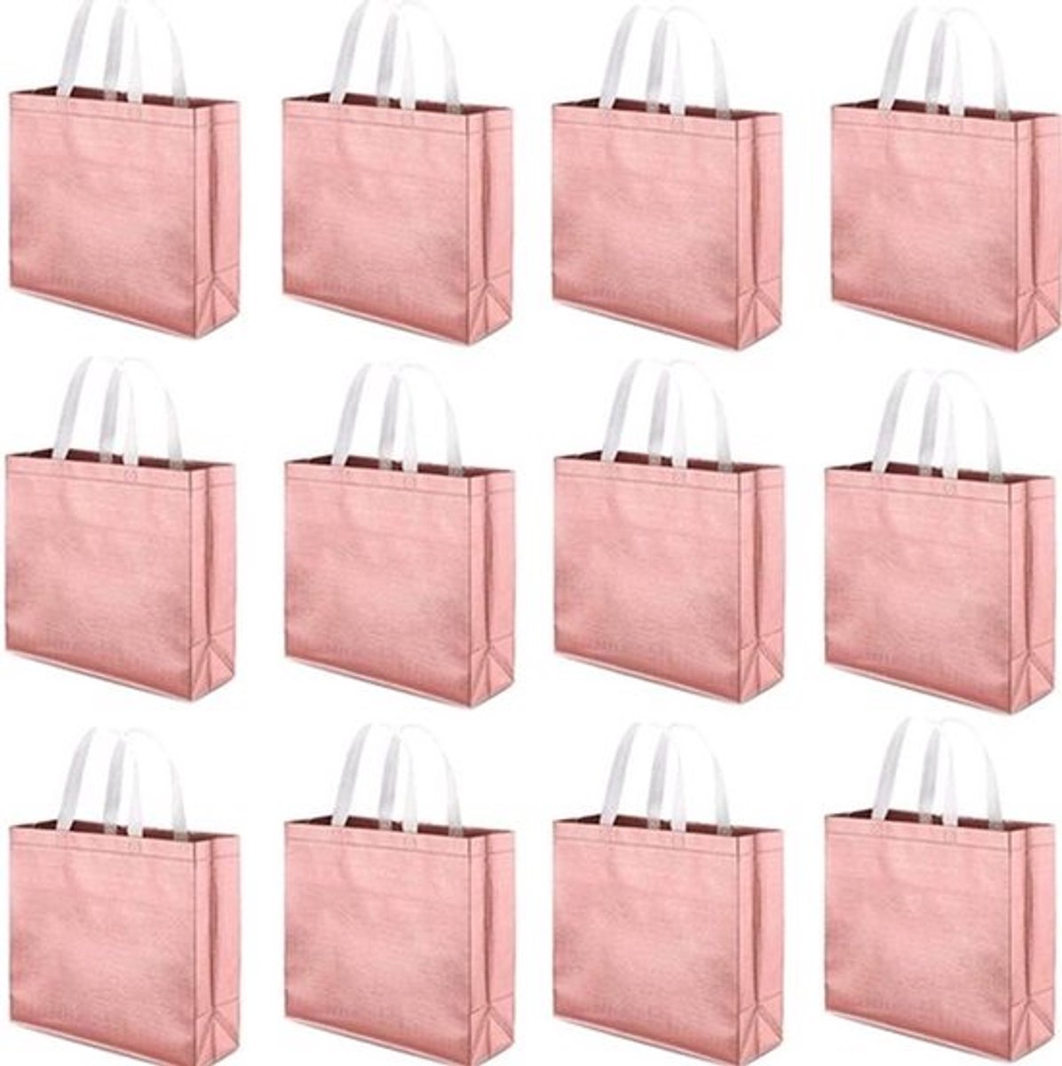 Herbruikbare boodschappentas - Draagtas handvat - Feestelijke gelegenheid - Stevig en duurzaam - 12 stuks - Roségoud