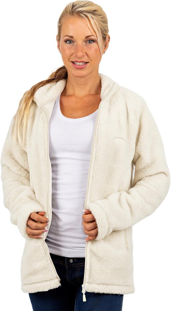 dames fleecejack van zacht teddyfleece met opstaande kraag