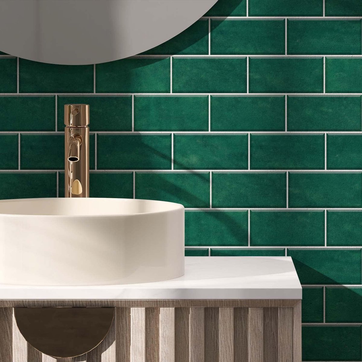 Tegelstickers voor woondecoratie, afpellen en kleven, zelfklevende spatwand, voor woonkamer, keuken, badkamer, 9 stuks, groene smaragd cementen baksteen