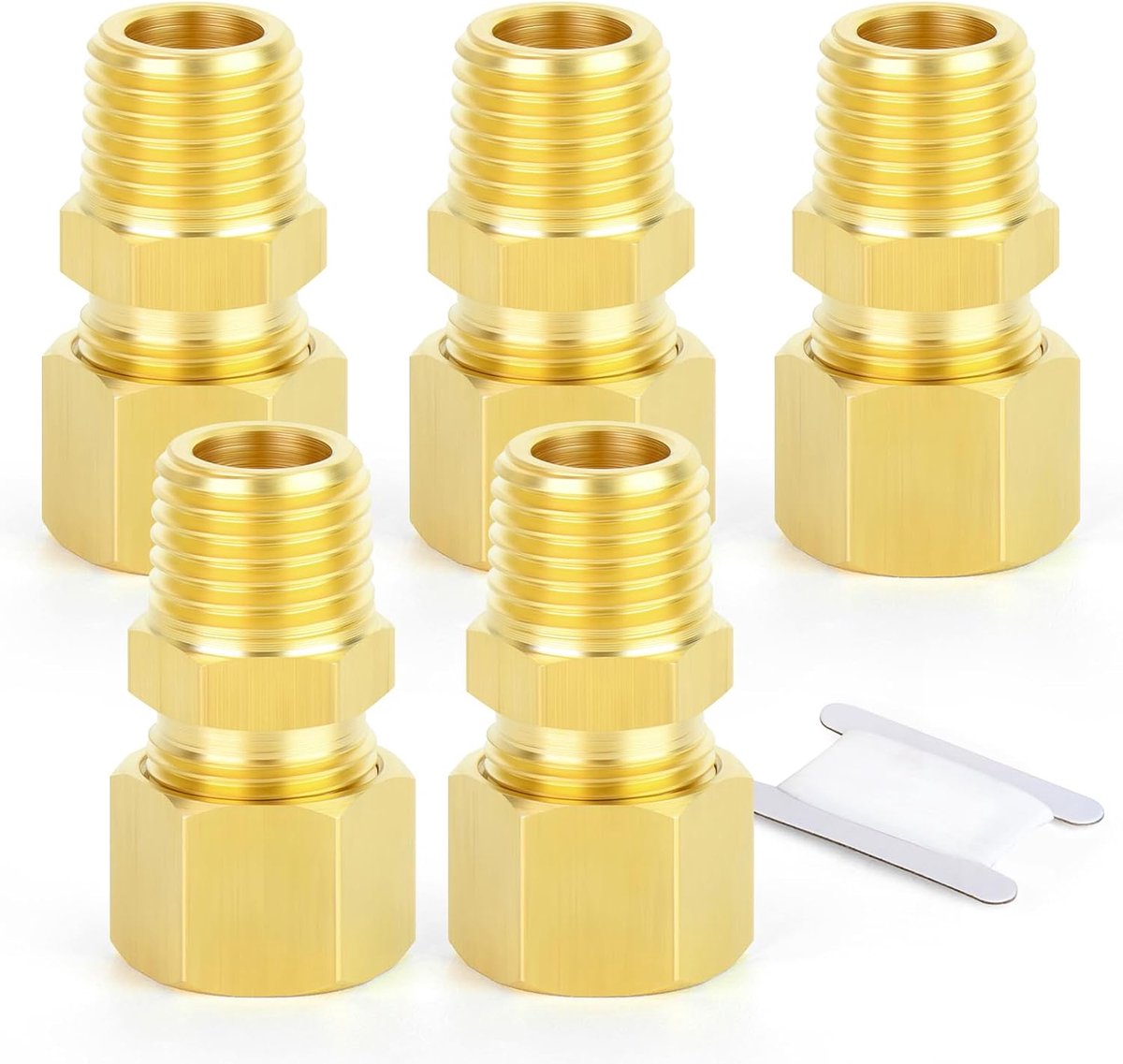 5 stuks messing compressiebuis pijpfitting, 6 mm buis OD X 1/2" BSP vrouwelijke compressie koppeling rechte connector