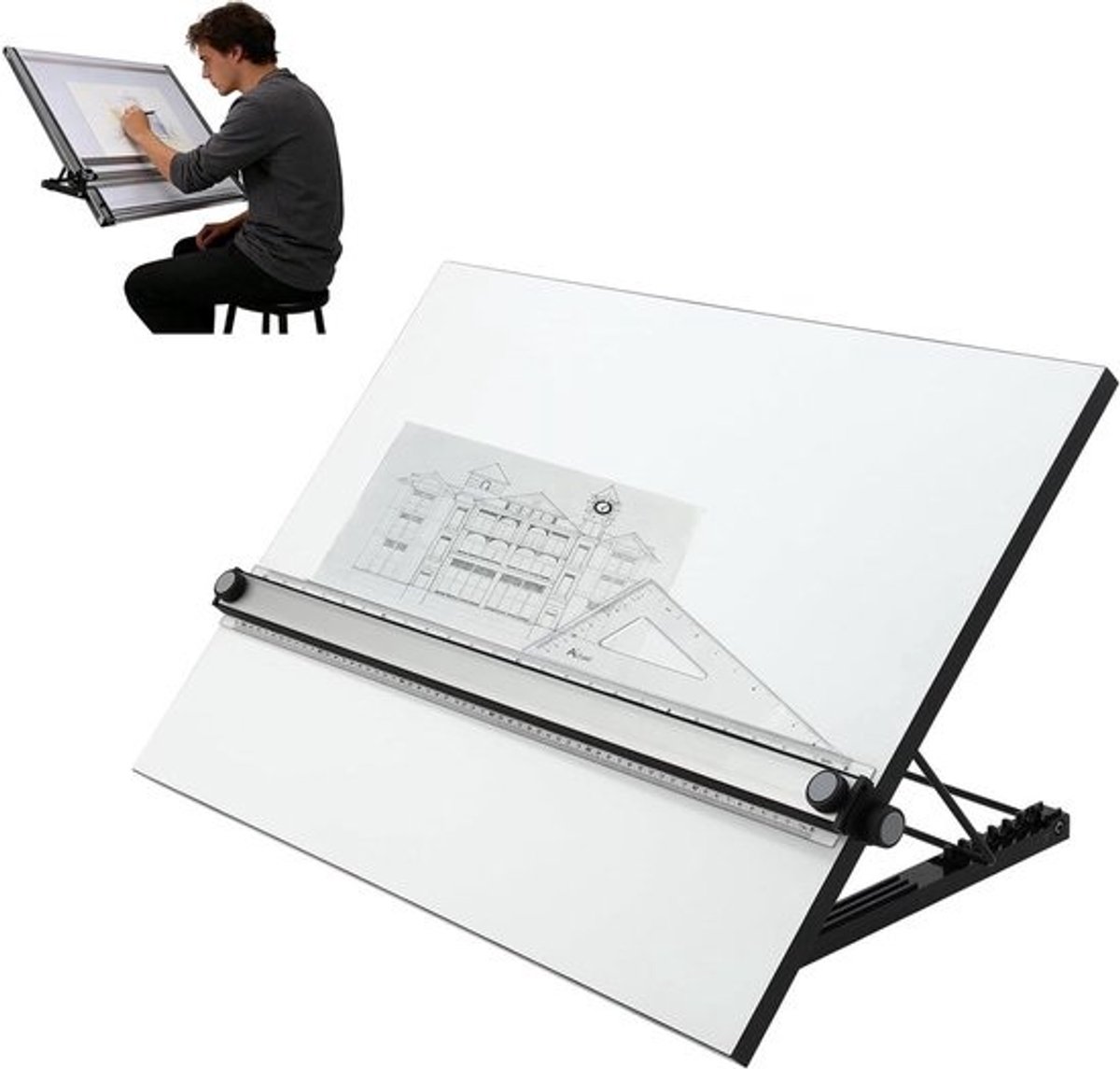 Tekentafel - Tekentafel A1 A2 - Tekenen Schetsen - Ergonomisch Ontwerp - 60x45cm - Grijs