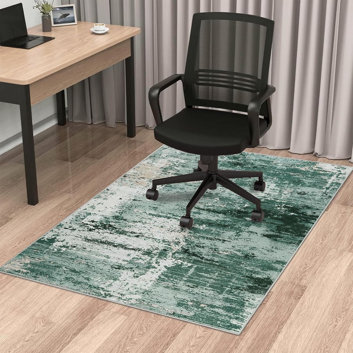 Bureaustoeltapijt, 120 x 150 cm, groen, antislip, vloermat voor harde vloeren, abstract, gamingstoel, bescherming voor harde vloeren, parket, tegels