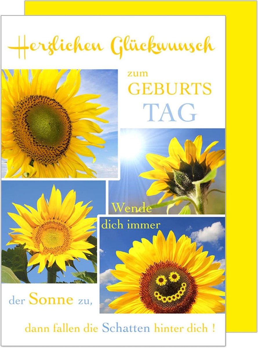 Seidel Premium wenskaart voor verjaardag met envelop. Een enkele verjaardagskaart met spreuk Wenskaart Gefeliciteerd zonnebloemen hemel Happy Birthday (G2040 SW023)