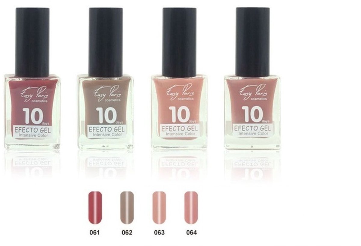 Easy Paris Cosmetics - Set met 4 Flesjes Nagellak - 1 Tint Rood - 1 Tint Bruin - 2 Tinten Roze - Inhoud per flesje 15 ml.