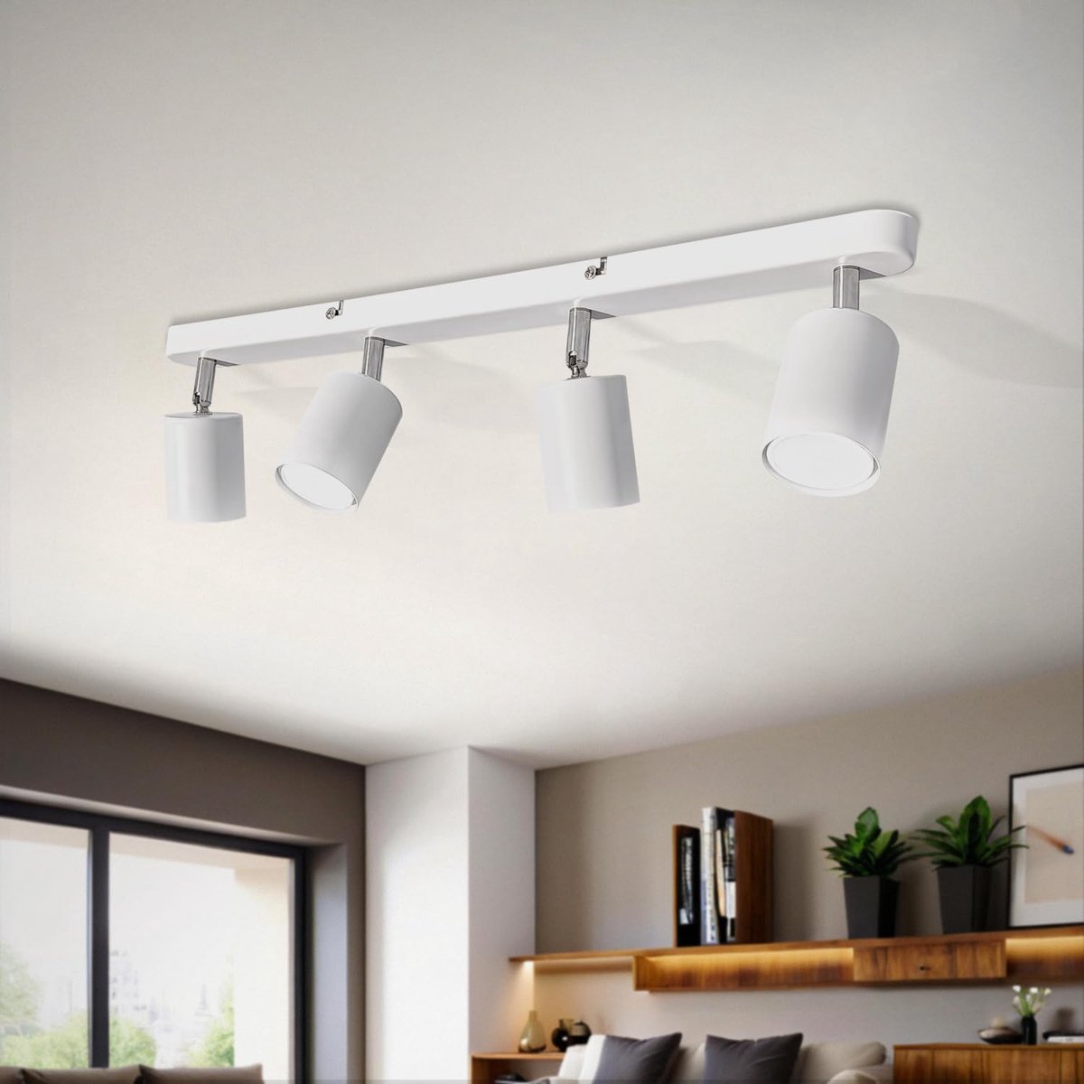 5 W draaibare 4 vlammen witte GU10 plafondspot, 6000 K koud wit 450 lm, led-plafondlamp, spot, lamphouder in hoek verstelbaar (gloeilamp inbegrepen).
